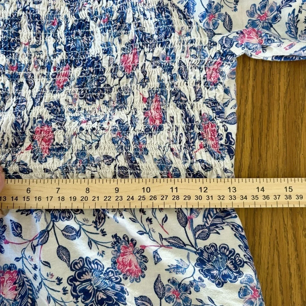 Old Navy Girl Dress Sz L Blue Floral Boho Peasant FairyCore Puff Slv Cottagecore